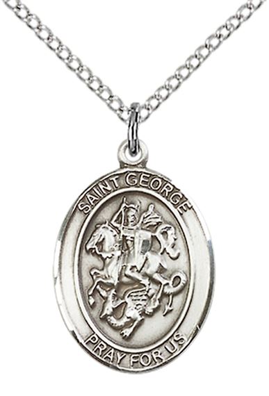 STERLING SILVER ST GEORGE PENDANT ON A CHAIN - 3/4" x 1/2"
